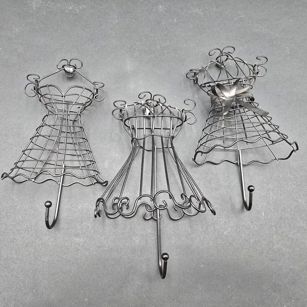 Set of 3 Black Metal Wire Dress Form Wall Hooks Parisian Boutique Decor